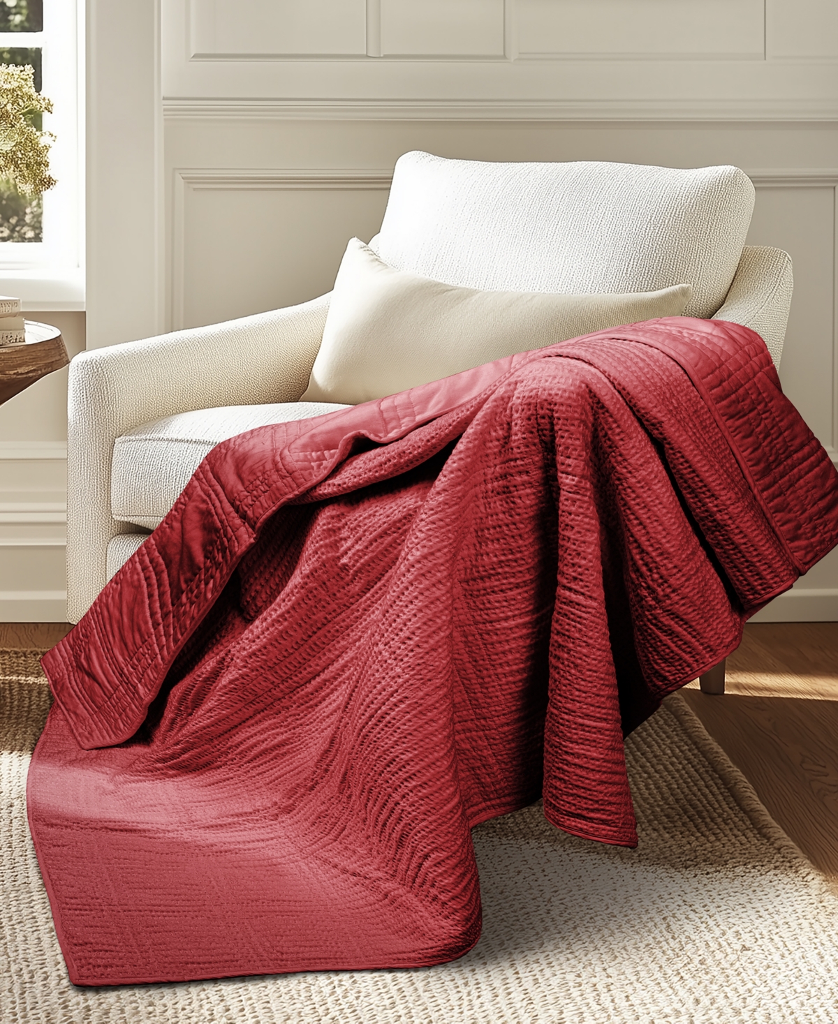 Levtex Cloud Waffle Textured Quilted Throw, 50" X 60" In Red