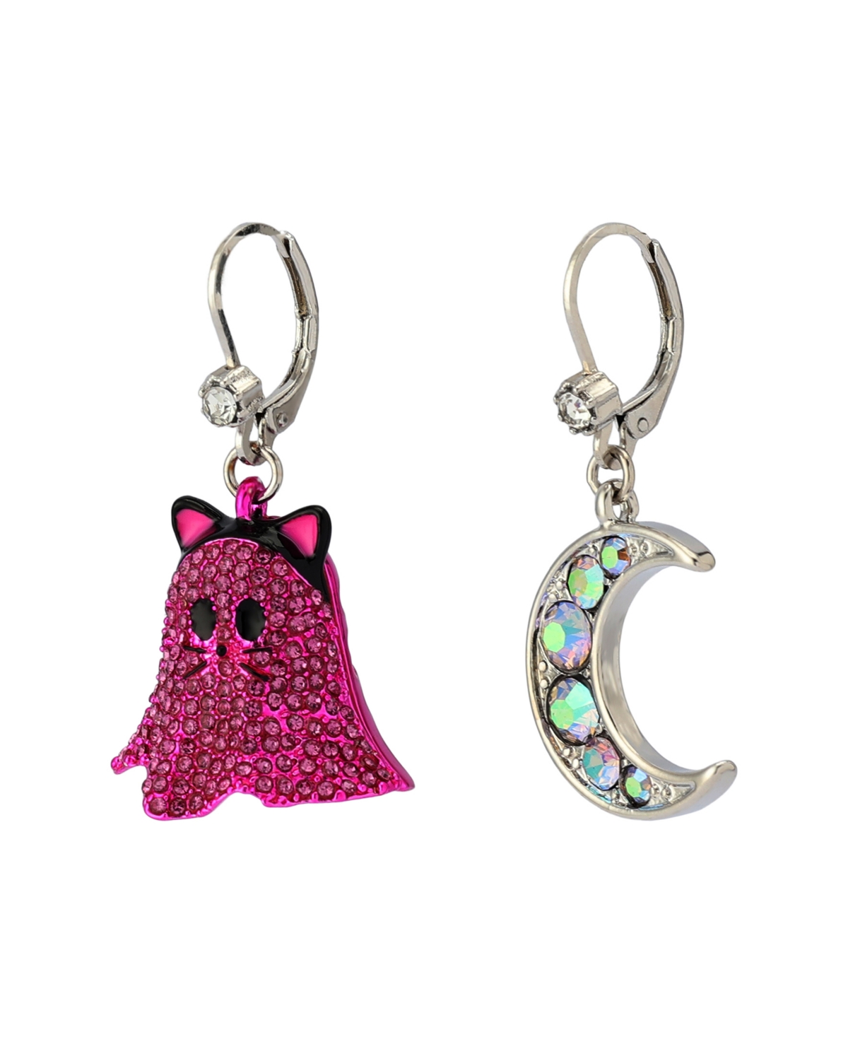 Betsey Johnson Faux Stone Halloween Cat Moon Mismatch Earrings