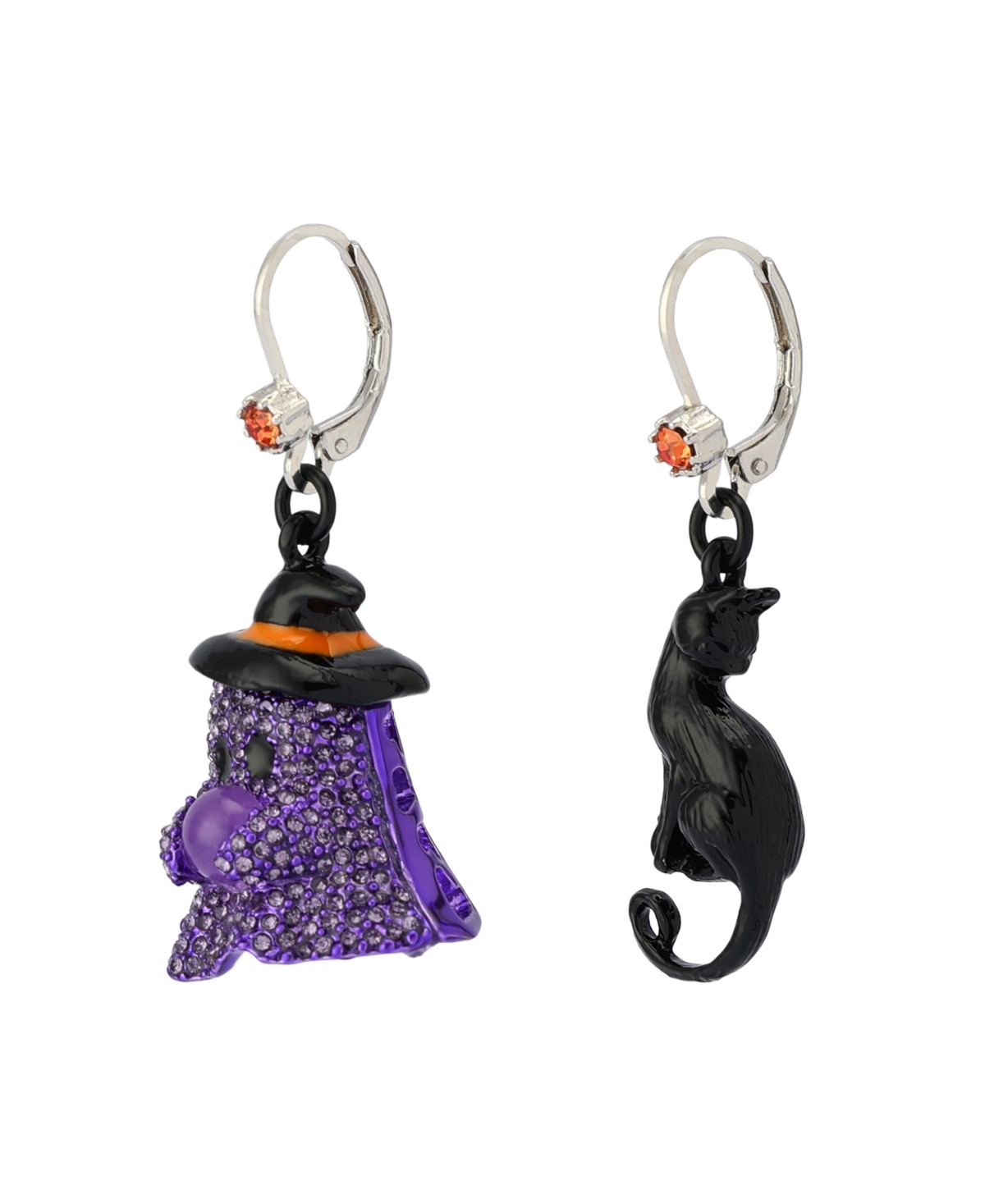 Betsey Johnson Faux Stone Halloween Cat Ghost Mismatch Drop Earrings