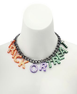 Faux Stone Halloween Trick or Treat Statement Necklace