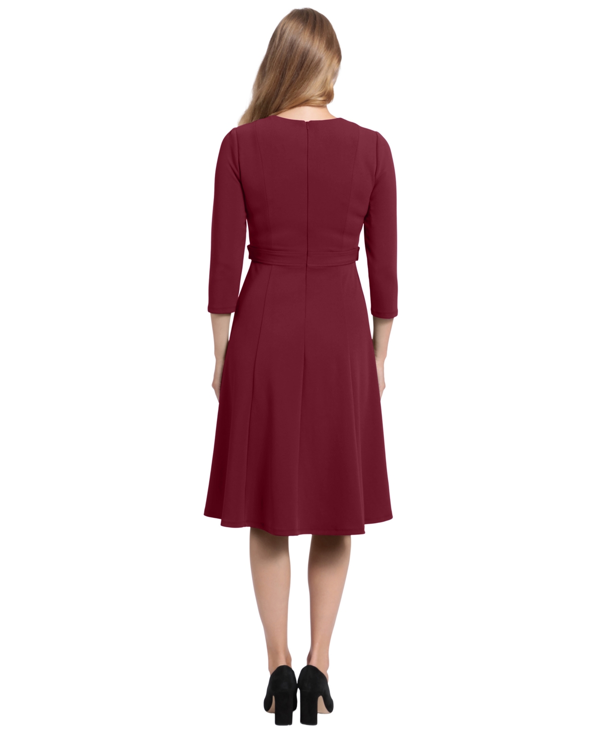 London Times Petite Side-tab Fit & Flare Dress In Burgundy