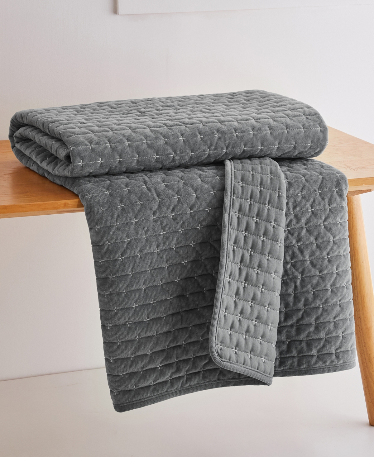 Levtex Velvet Stitch Reversible Quilted Throw, 50" X 60" In Gray
