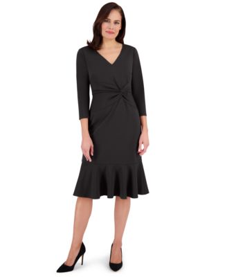 London Times - Petite Side-Knit 3/4-Sleeve Midi Dress