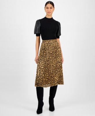 T Tahari - Women's Pleated Printed Midi Skirt