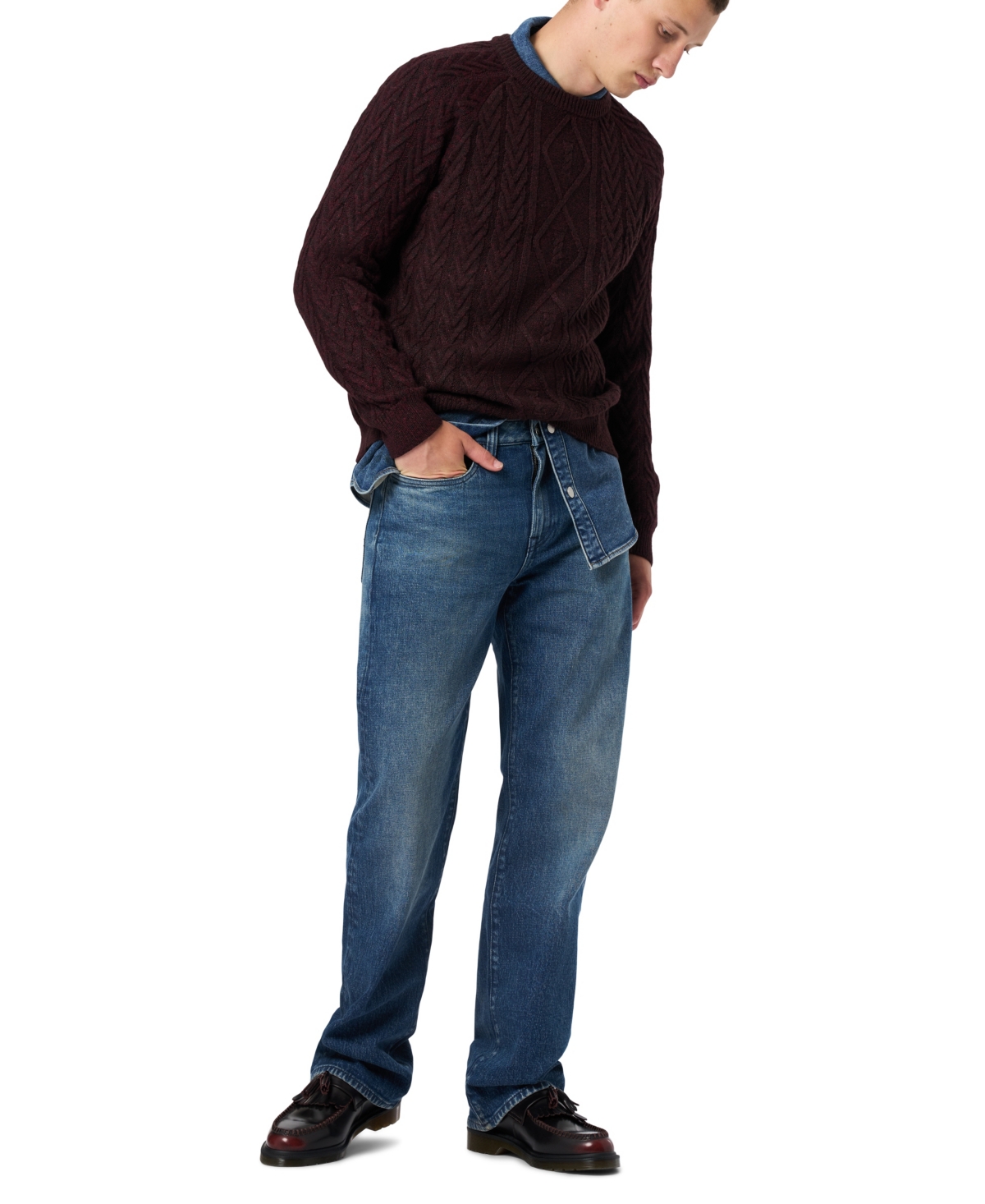 Buffalo David Bitton Men's Walder Solid Cable Knit Sweater In Burgundy