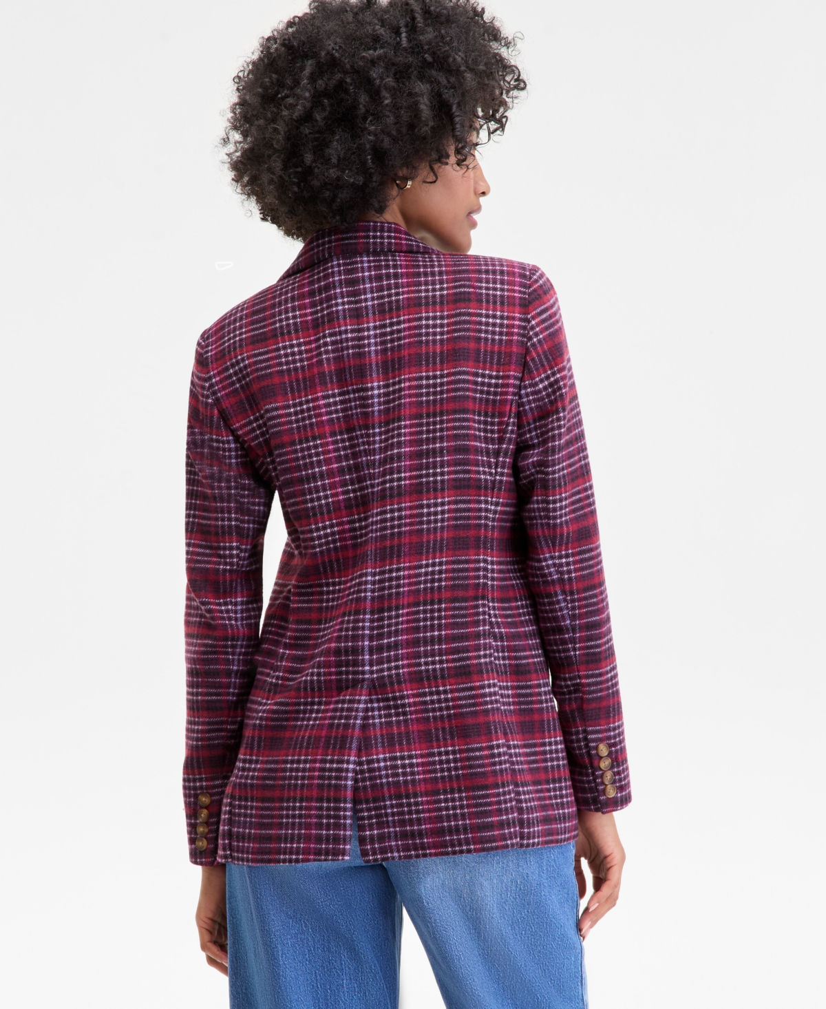 On 34th Women's Plaid Single-button Blazer, Macy's Exclusive In Burgundy