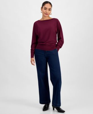Petite Flat-Front Denim Pants, Created for Macy's