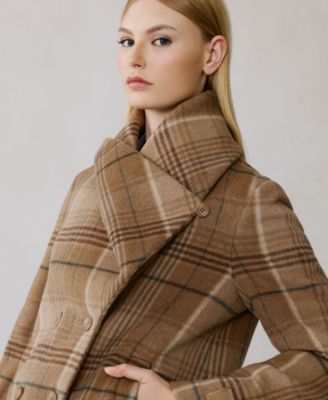 Women's Short Plaid Wool Blend Coat