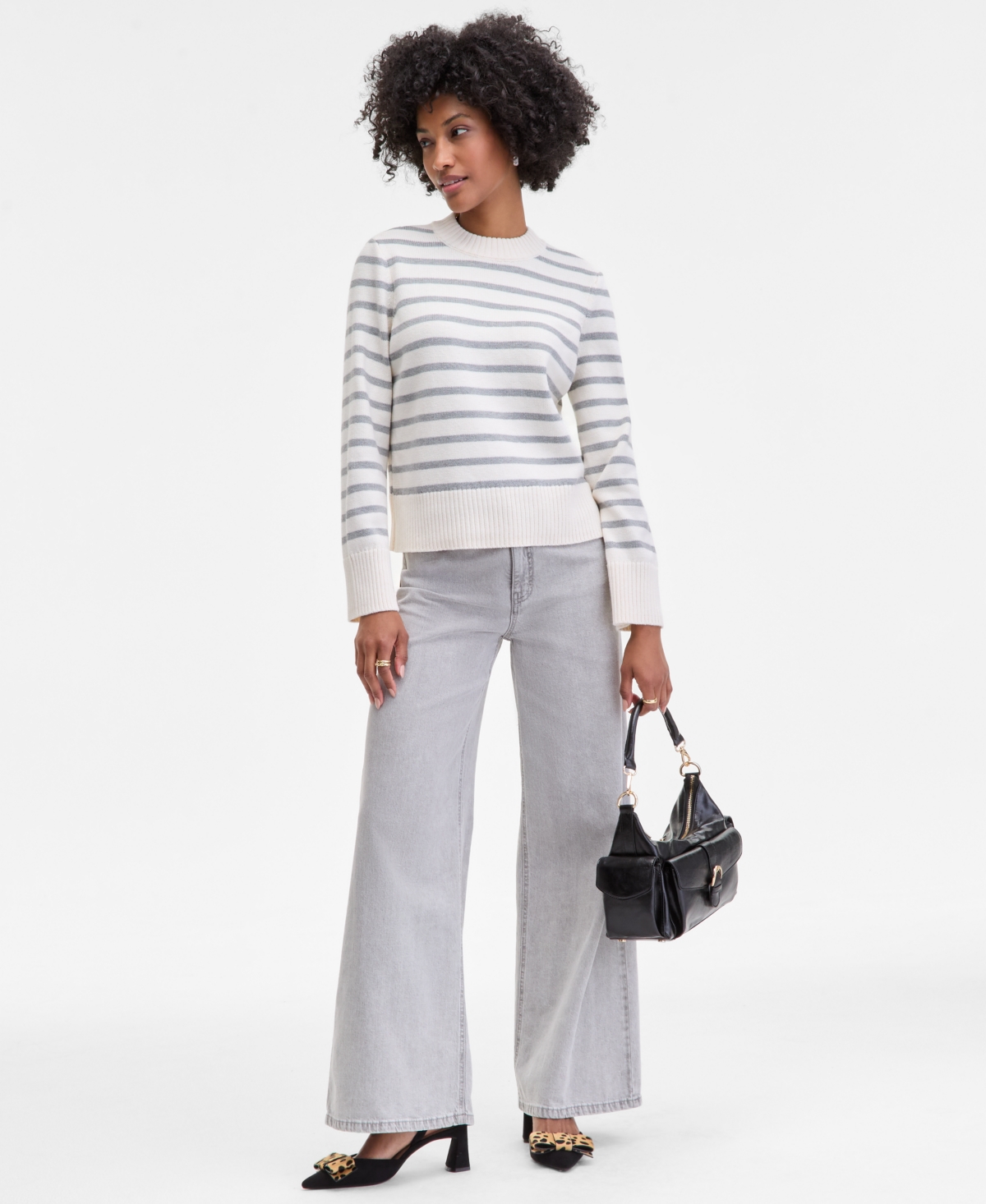 On 34th Women's Striped High-neck Sweater, Macy's Exclusive In White