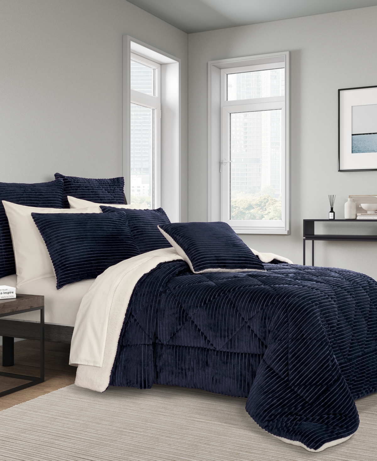 J Queen New York Everett Plush 3-pc. Comforter Set, Full/queen In Blue