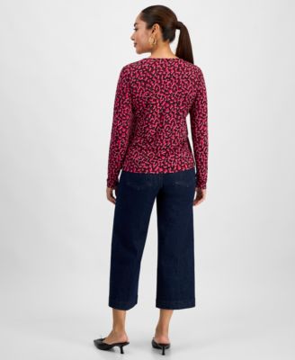 Petite Printed Zip-Front Top, Macy's Exclusive