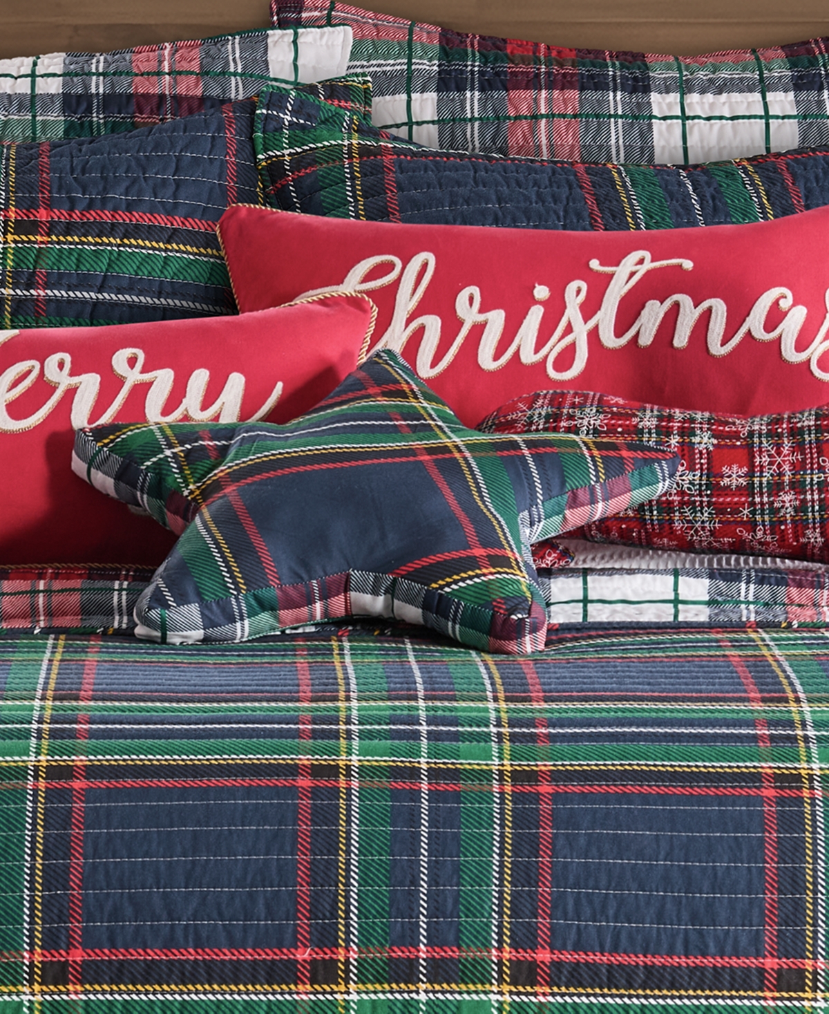Levtex Spencer Plaid Star Shaped Decorative Pillow, 19" X 18" In Blue