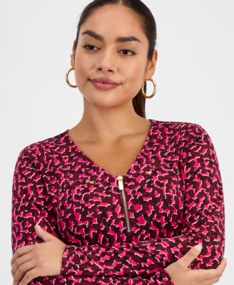 Petite Printed Zip-Front Top, Macy's Exclusive