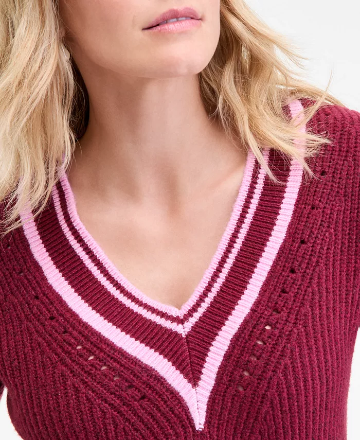Women's Varsity Tipped V-Neck Sweater - thumbnail 5