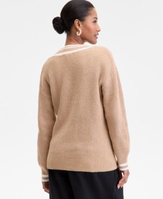Women's Varsity Tipped V-Neck Sweater