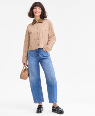 Women's Embellished Corduroy Collar Cropped Barn Jacket, Macy's Exclusive