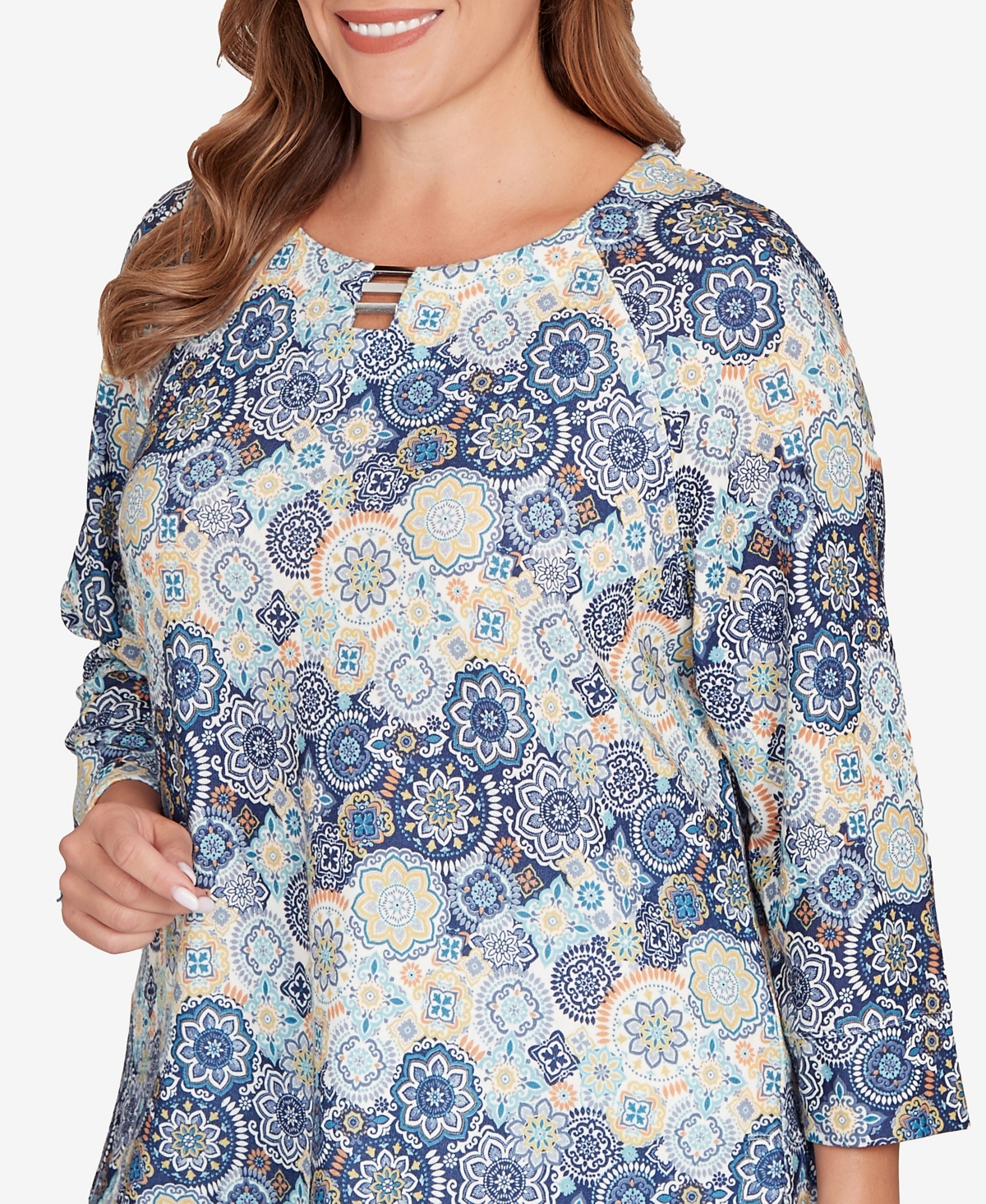 Hearts Of Palm Plus Size Printed Hachi 3/4 Sleeve Top