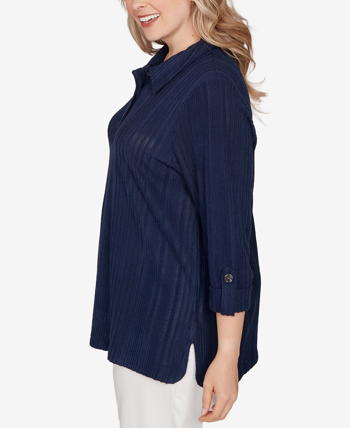 Hearts Of Palm Plus Size Marled Stripe Blouson Pullover Sweater