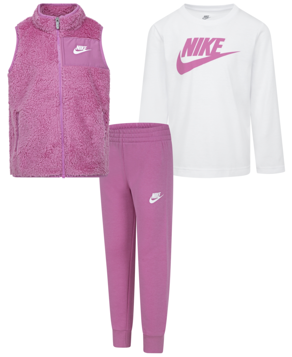 Nike Little Girls 3-Piece Magic Flamingo Vest, Long Sleeve T-Shirt and Pull On Pant Set