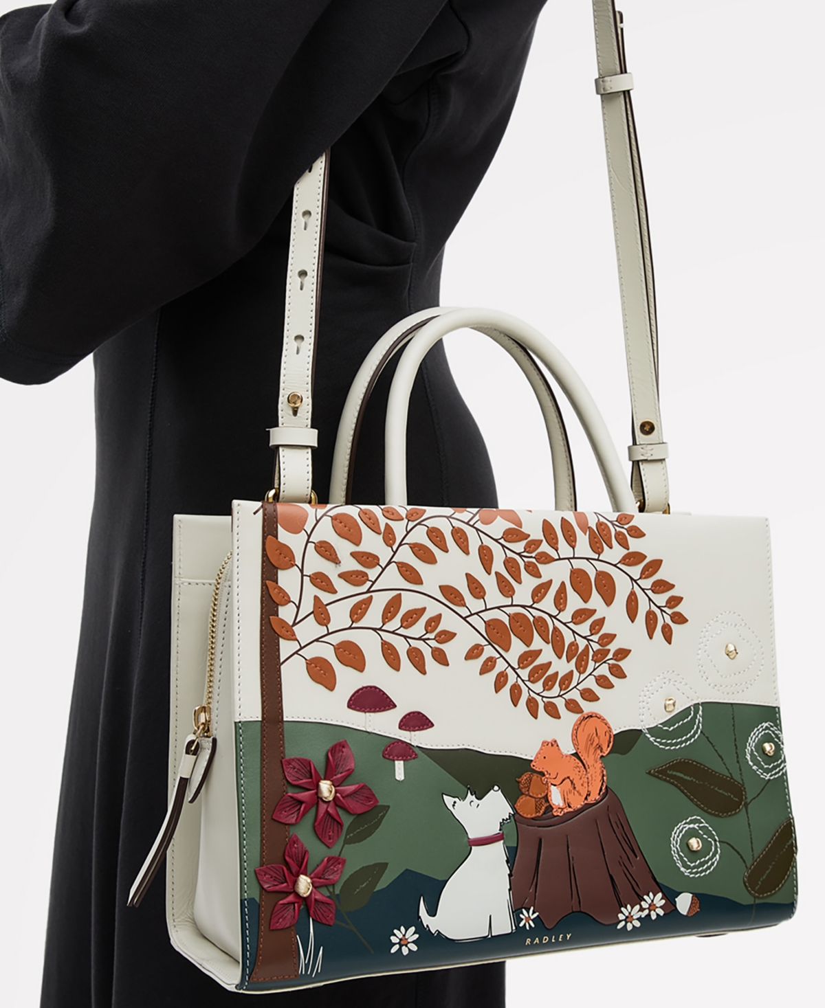 Radley London Woodland Wander Small Leather Zip Top Grab Bag In Multi