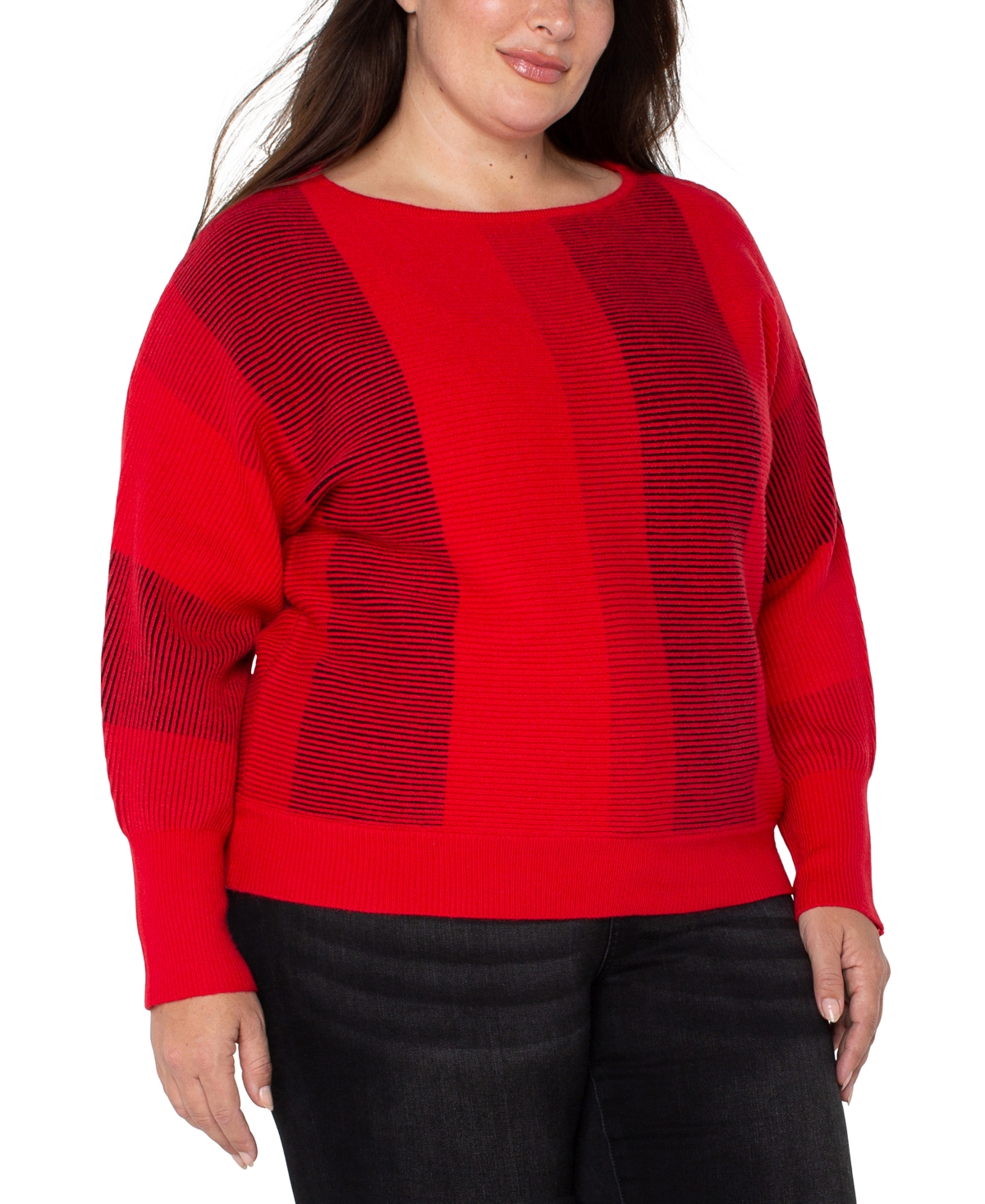Liverpool Los Angeles Plus Size Boat Neck Dolman Sleeve Sweater In Red