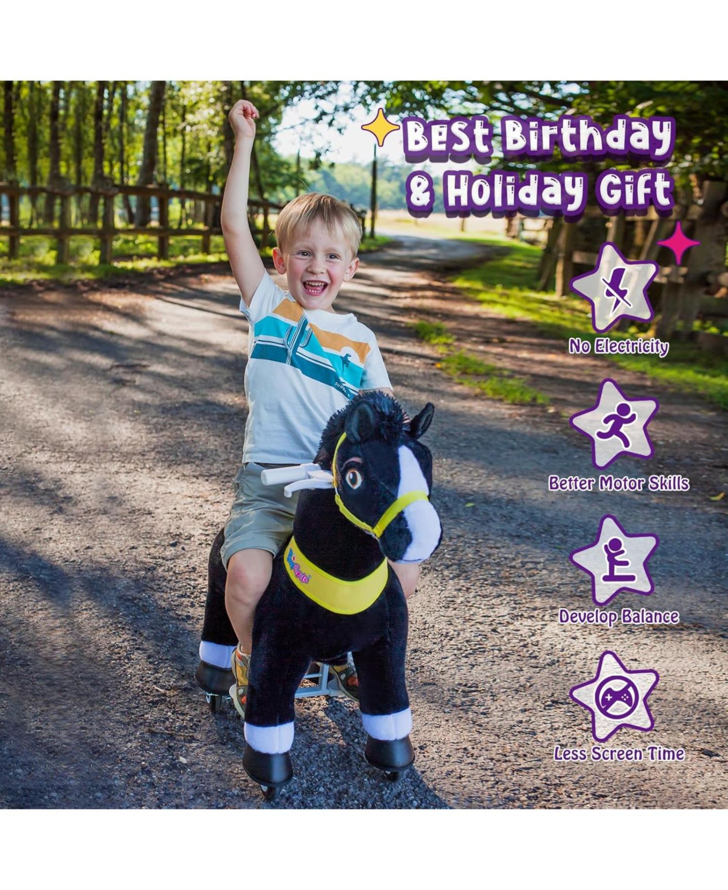Детская игрушка PonyCycle Model E Size 4 Battery-Free Ride-On Horse with Hand Brake, Ages 4-7, цвет: Чёрный — фото 13