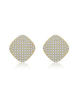 14K Gold Plated with Paved Clear Cubic Zirconia Square Stud Earrings