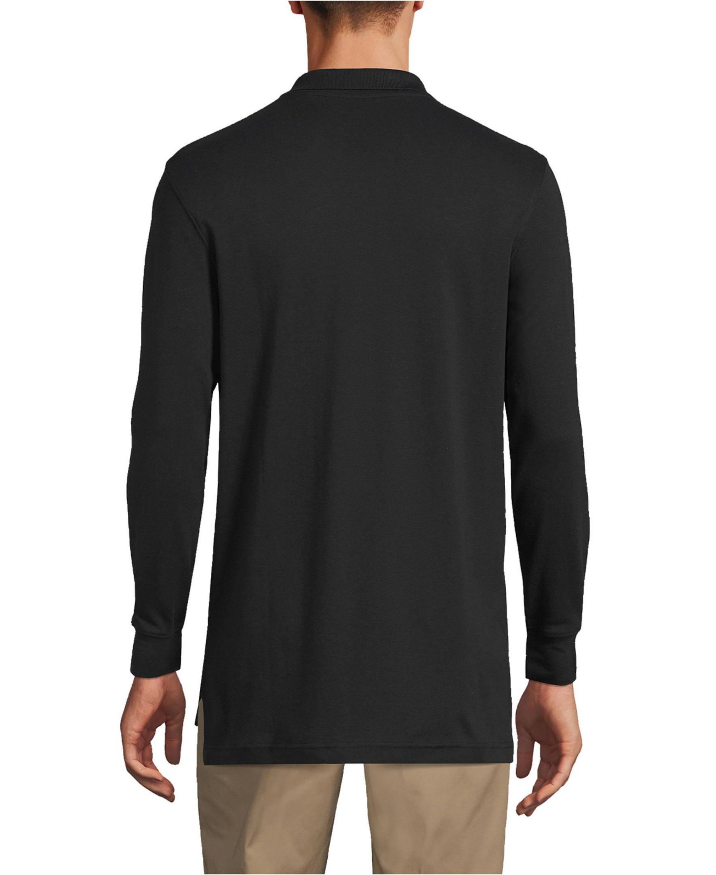 Мужское поло Lands' End School Uniform Long Sleeve Interlock Polo Shirt, цвет: Чёрный — фото 8