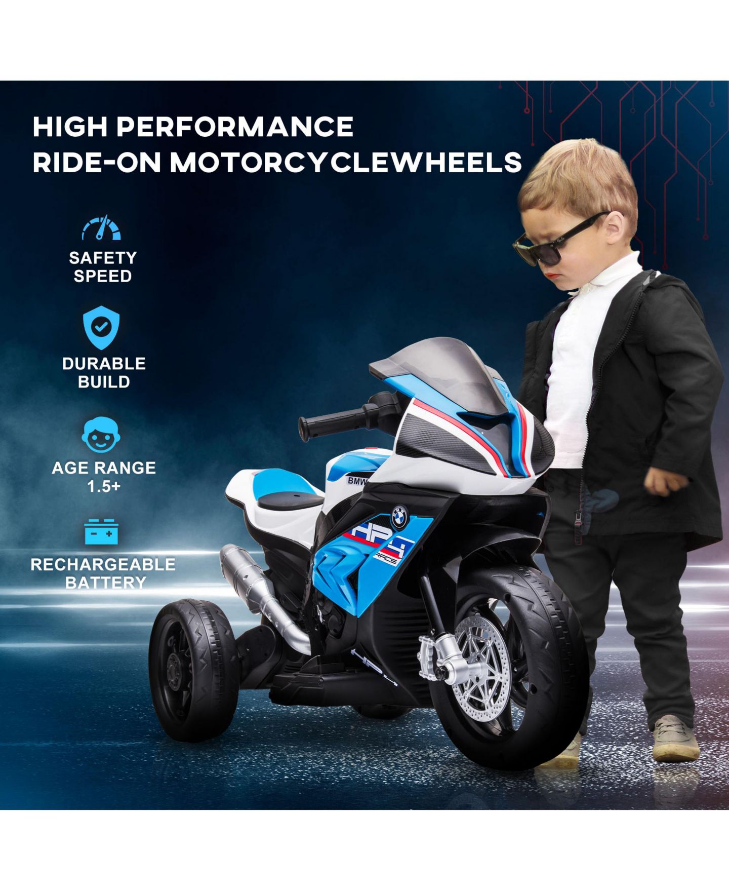 Детская игрушка Aosom Battery-Operated Motorbike with Training Wheels, 65 lbs. Capacity, Ages 1.5+ — фото 3