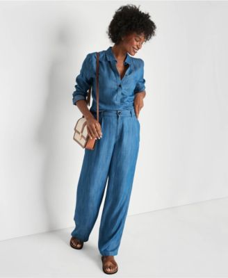 Women's High Rise TENCEL Fiber Pleated Wide Leg Pants