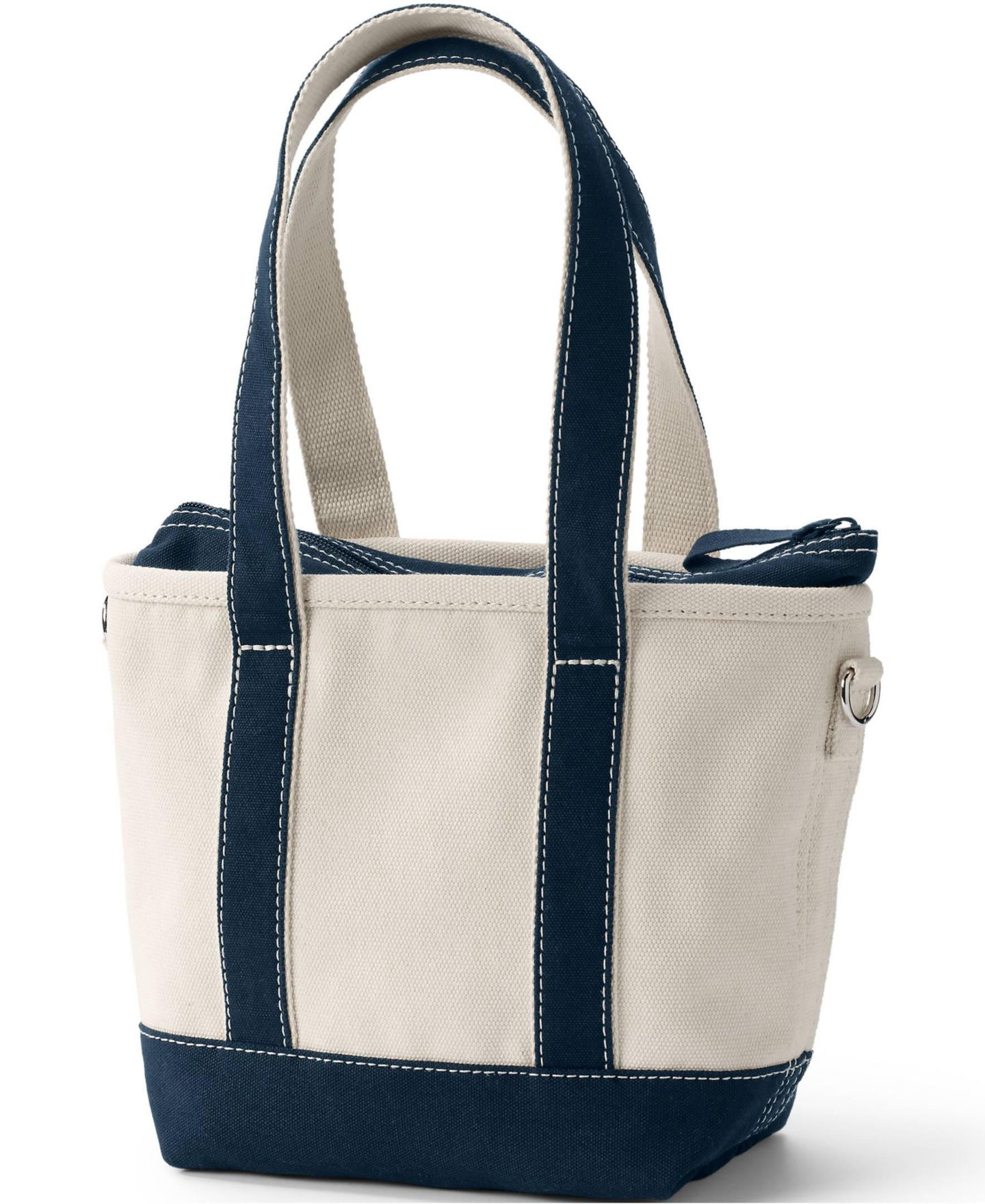 Сумка Lands' End Small 3 Pocket Zip Top Long Handle Canvas, цвет: Натуральный / Тёмно-синий — фото 2
