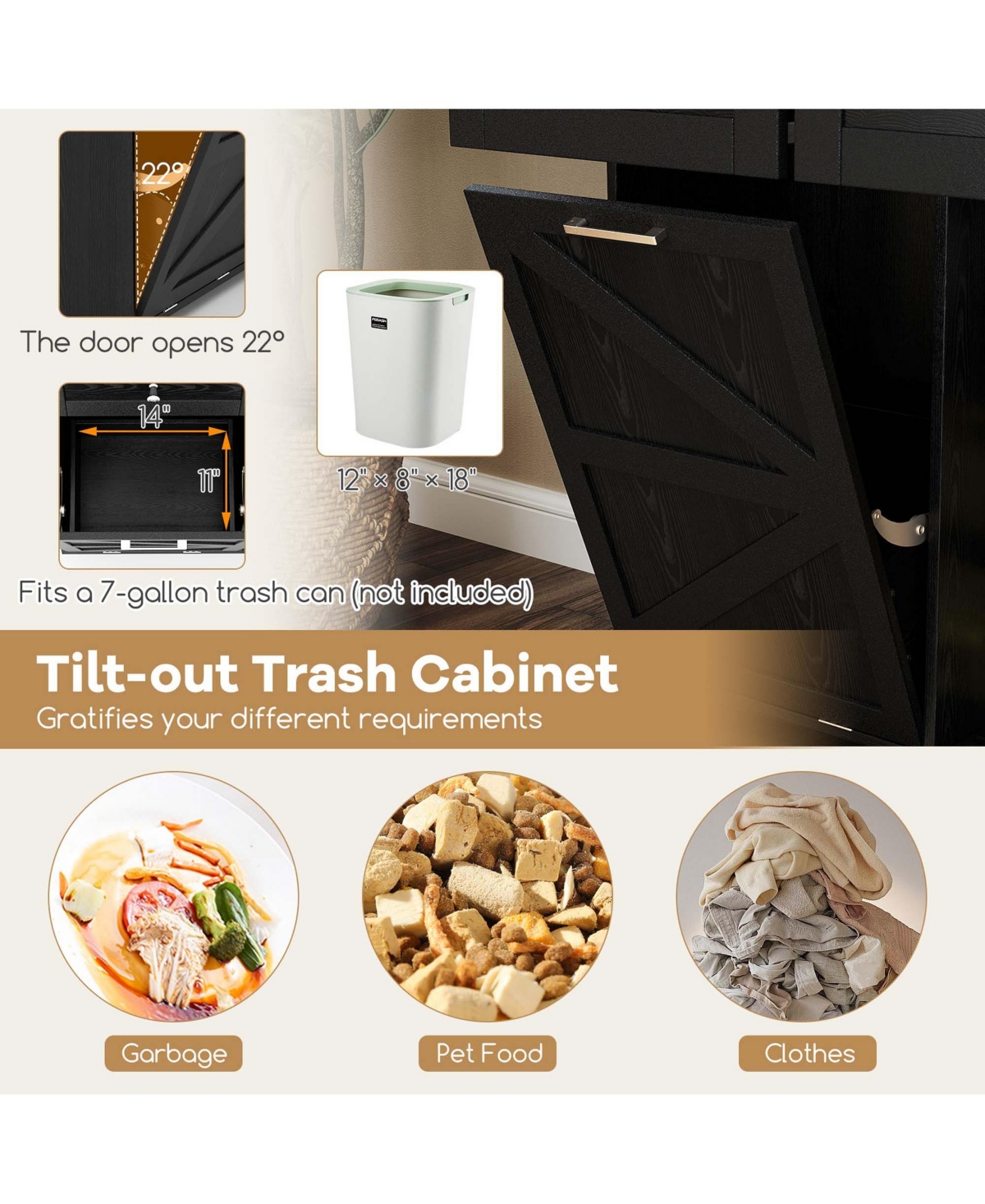 Costway Rolling Kitchen Island Cart with Drop Leaf Trash Can Cabinet