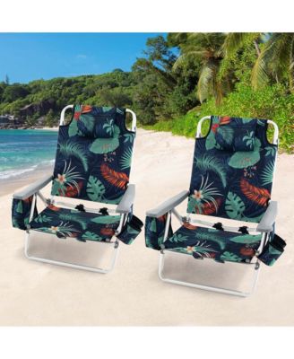 2-Pack Folding Backpack Beach Chair 5-Position Outdoor Reclining Chairs with Pillow