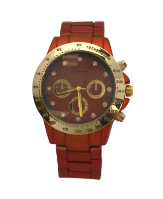 Orange Solid Color Metal Three Dial Women Watch