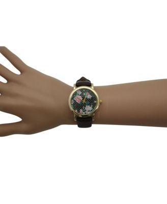 Brown Solid Colors with Flowers Details Women Watch