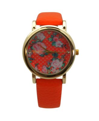 Orange Solid Colors with Flowers Details Women Watch