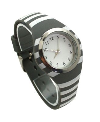 Gray Stripped Silicone Band Women Watch