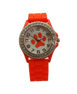 Orange Every Day Silicone Paw and Rhinestones Colorful Women Watch