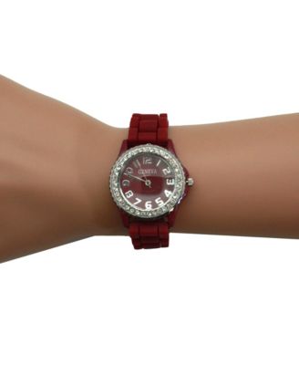 Burgundy Every Day Thin Band Silicone and Rhinestones Colorful Women Watch