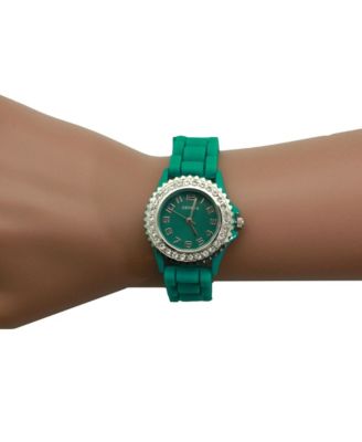 Green Every Day Thin Band Silicone and Rhinestones Colorful Women Watch