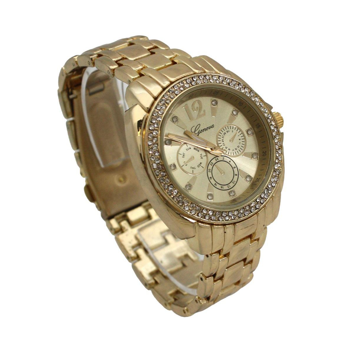 Gold Rhinestone Bezel Classic Bracelet Metal Watch