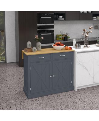 Dark Gray Kitchen Island: Farmhouse Cart on Wheels with Drop Leaf
