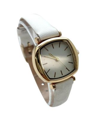 Solid Color Elegant Square Face Faux Leather Women Watch, White