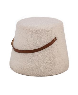 - White Boucl&eacute; with Rope Pouf Vintage Style Upholstery Living Room