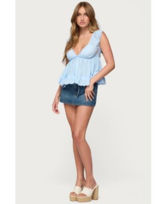 Womens Gizelle Cotton V Neck Babydoll Top