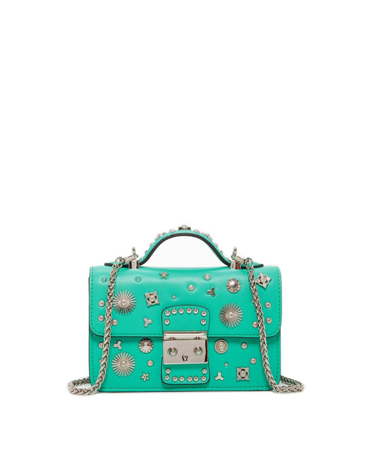 Susu Small Green Leather Crossbody Bag with Silver Studs Designer Purse for Women