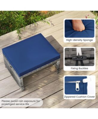 2 Pieces Patio PE Rattan Ottomans with Soft Zippered Cushions for Deck