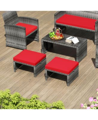 2 Pieces Patio PE Rattan Ottomans with Soft Zippered Cushions for Deck