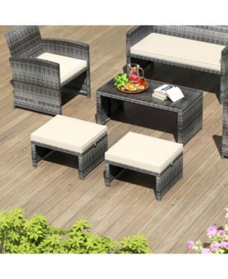2 Pieces Patio PE Rattan Ottomans with Soft Zippered Cushions for Deck