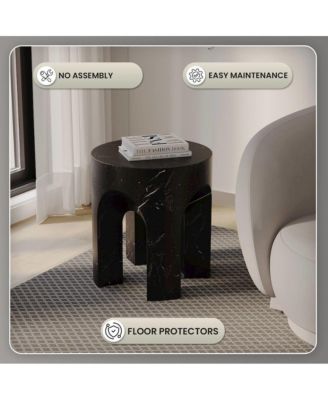 Crus Collection Fiberglass Outdoor Side Table Marbleized Black